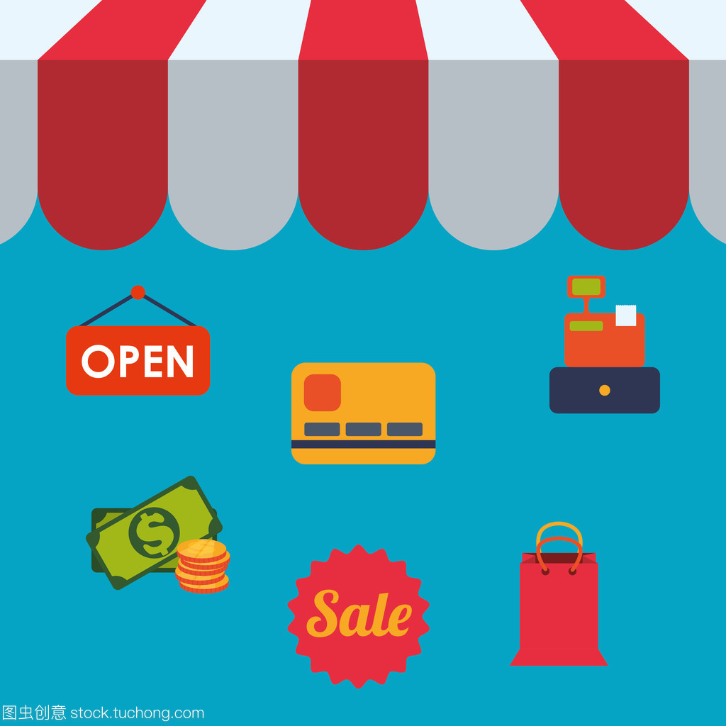 购物市场店商店图标集